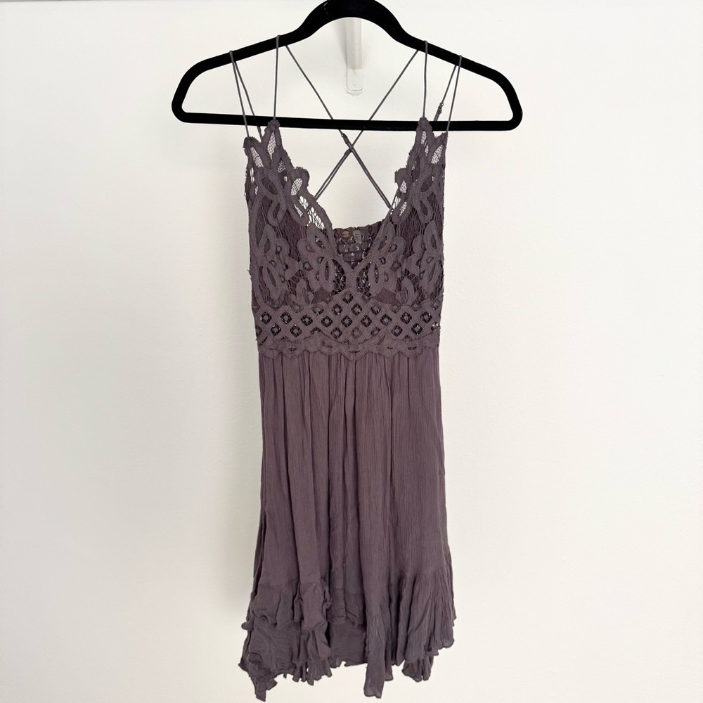 Free People soft Lace Crinkle Dusty Purple Dress Medium